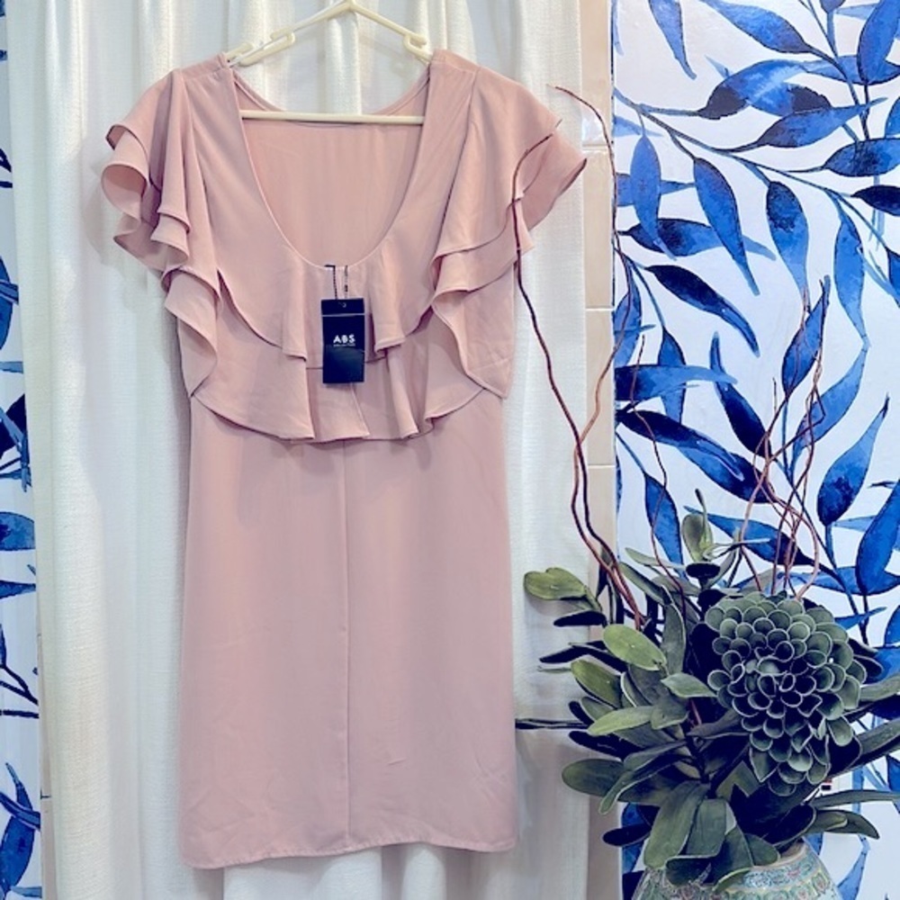 NWT Women’s ABS Collection 100% Polyester Ruffle Trim Dress Size Small - Picture 5 of 10